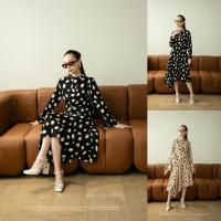 ราคา พร้อมส่ง Maxi เดรสแขนยาวลายแต้มสี เข็มขัด งานป้ายVShop (22628781687)