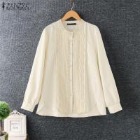 ราคา ZANZEA เสื้อลูกไม้ปะต่อผู้หญิงเสื้อยืดคอกลมหวานเสื้อเชิ้ตแขนยาวเสื้อขึ้นปุ่ม 1223 (23496103604)