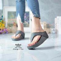 ราคา 198 1 รองเท้าเสริมส้นสูง2 5 นิ้ว หน้าสามเหลี่ยมกลิตเตอร์ เท้าผอมเรียวลด 1ไซส์ (21113989472)