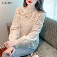 ราคา AMMIN เสื้อลูกไม้หลวมคอกลมใหญ่2024แขนพองสไตล์ MODE Korea เสื้อลูกไม้เย็บปะติดเสื้อแขนยาวผ้าชีฟองฤดูใบไม้ผลิ (21048650754)