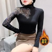 ราคา YIMEI เสื้อยืดคอสูงสำหรับผู้หญิงเสื้อยืดคอสูง2025ฤดูใบไม้ร่วงและฤดูหนาวพร้อมเสื้อฉบับภาษาเกาหลีลูกไม้โปร่งและเพชรเสื้อซับในเข้ารูปพอดีทันสมัยและเข้ารูปสีดำผ้าฝ้าย (23302215012)