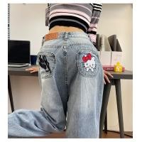 ราคา กางเกงยีนส์ขากว้างเอวสูงปักลายแมวคิตตี้สำหรับผู้หญิง กางเกงขายาวทรงตรงสไตล์อเมริกัน ทรงหลวม สไตล์ฤดูร้อน 2025 (24595317642)