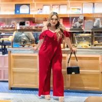 ราคา Plus size จั๊มสูทสาวอวบขายาว ออกงาน เรียบหรู วูลเวฟ รุ่นกชเบล M96 (24575819497)