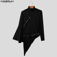 ราคา INCERUN เสื้อเบลาส์หนังสังเคราะห์ชายผ่าหน้าเสื้อยืดแขนยาวยาวปานกลาง สไตล์เกาหลี 250328 (24239853051)