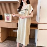 ราคา เสื้อยืดคอวีแขนสั้นผู้หญิงไซส์ใหญ่ ชุดเดรสยาวฤดูร้อน แฟชั่นตัวอักษร ทรงหลวม ผ่าข้าง ผ้าฝ้ายผสม ลำลอง (24448968746)