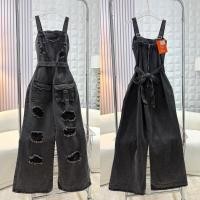 ราคา LUNA3398 เอี๊ยมกางเกงยีนส์ทรงกระบอก แต่งขาดๆเซอร์ๆ มีสายเข็มขัดผูกได้ (23822811964)