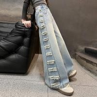 ราคา กางเกงยีนส์ขากว้างเอวสูงทรงหลวมสำหรับเด็กผู้หญิง กางเกงยีนส์ขาดข้างเดียวฤดูใบไม้ผลิ 2025 กางเกงยีนส์ขาบานสำหรับเด็กผู้หญิง (24542927692)