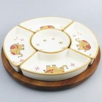 ราคา INDRA CERAMIC ชุดออเดิร์ฟเซรามิก ถาดหลุม 5 ช่อง แยกชิ้น พร้อมถาดไม้หมุนได้ มี 8 ลาย เซรามิกเข้าไมโครเวฟได้ by อินทราเซรามิค (21432505523)