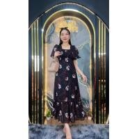 ราคา ชุดเดรสยาว ผ้าชีฟอง ย่นอก แขนระบาย กระโปรงระบายชาย1ชั้น ลายดอก (24541903030)