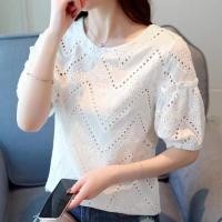 ราคา ตะขอดอกไม้กลวงออกตุ๊กตาลูกไม้เสื้อ 2024 เสื้อผ้าฤดูร้อนใหม่ผ้าฝ้ายเสื้อสีขาวแขนสั้นรอบคอผู้หญิงด้านบน (21904505878)