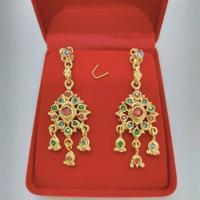 ราคา ต่างหูสุโขทัย ต่างหูเพชรซีกสลับสี แบบห้อยตุ้งติ้ง ชุบทองโบราณ มี 4 แบบให้เลือก (20651731202)