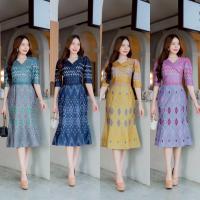 ราคา ชุกเดรสผ้าไหมญี่ปุ่นพิมพ์ลายผ้าไทย แบบสวยเก๋ น่ารักลายผ้าดูดีมีดีไซน์ ทรงเข้ารูปแต่งเจ็มขัดกระโปรงทรงหางปลาไถ (24335466588)