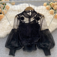 ราคา Alisa sonya เสื้อเชิ้ตผู้หญิงตัด แต่งลูกไม้เป็นร่องกระดิ่งยาวเสื้อแขนยาว (18009234260)