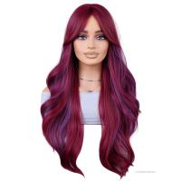 ราคา วิกผมสีแดงไวน์หญิงผมยาวหน้าม้าลอนใหญ่ผมลอนยาวแฟชั่นวิกผมยาวหวาน Ub TH (23121613130)