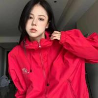 ราคา Womens Letter Embroidery Sunscreen Coats Ladies Outdoor Windproof Jacket Zipper Hooded Coat Loose Avocado Green Waterproof Jackets (22979635350)