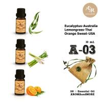 ราคา Aroma More A 03 ชุดเซทน้ำมันหอมระเหยแท้ 100 3 กลิ่น ขนาด 10ml Eucalyptus Lemongrass Orange sweet 10mlx3 pcs (538670)