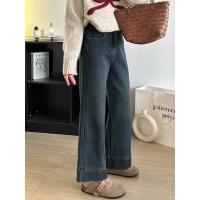 ราคา กางเกงยีนส์ทรงตรงสีน้ำเงินสไตล์ย้อนยุคเอวสูง กางเกงยีนส์ทรงขากระบอกสำหรับผู้หญิงไซส์ใหญ่ ทรงสลิมฟิต กางเกงยีนส์ทรงเอวสูง (24368809582)