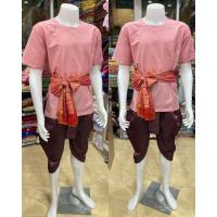 ราคา ชุดไทยผู้ชาย ชุดไทยพื้นเมือง เสื้อคอกลมผ้าคอตตอน โจงกระเบน ผ้าคาด (22759136047)