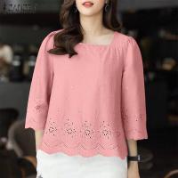 ราคา Fancystyle ZANZEA เสื้อลูกไม้แขนสามส่วนแฟชั่นสำหรับผู้หญิงสไตล์เกาหลีเสื้อเปิดไหล่แขนยาวปักลายลูกไม้ 0512 (24448558019)