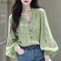 ราคา Zanzea เสื้อแนวสตรีทผู้หญิงคอวีเสื้อใส่ทำงานคอวี Sablon Bunga แขนยาวหรูหราสไตล์เกาหลีเสื้อใส่ทำงาน 241105 (23094496595)