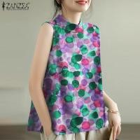 ราคา Celmia ZANZEA เสื้อแขนกุดมีปกเสื้อแขนกุดพิมพ์ลายจุดสีสันสดใสสำหรับผู้หญิง 7 (21991853567)