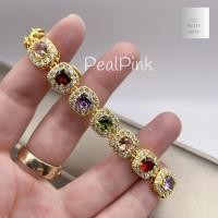 ราคา สร้อยข้อมือนพเก้าประดับพลอยหลายสีดีไซน์เหลียมมนล้อมเพชรเพิ่มความหรูขนาด1 1cm ยาวประมาณ18 19cm (24318712783)