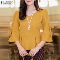 ราคา ZANZEA เสื้อทำงานผูกโบว์แขน3 4เสื้อสตรีคอวีสไตล์เกาหลีแนวสตรีทแฟชั่น 0407 (24302391486)