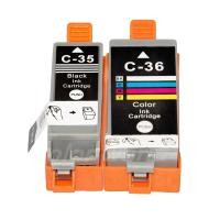 ราคา 2 Pack PGI 35 BK CLI 36 C Ink for Canon Full Combo Set Print Cartridge PGI35 Black 35 BK CLI36 Tri Color 36 C Replacement Color Inkjet Compatible with Canon PIXMA TR150 iP100 iP110 mini260 mini320 min