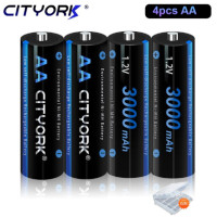 ราคา CITYORK 1 2V AAA AA ถ่านชาร์จ แบตเตอรี่แบบชาร์จไฟได้ 3000mah 1100mah กล่องเก็บของฟรี (22774286114)