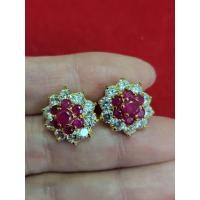 ราคา ต่างหูทับทิมล้อมเพชรเกสรชุบทอง (18538572847)