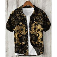 ราคา เสื้อฮาวายผู้ชายเสื้อลายมังกรย้อนยุคไซส์ใหญ่เสื้อเชิ้ตลำลองหลวม (24340897791)