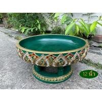 ราคา ขันโตกไม้ ลายบัว สีเขียว 12 นิ้ว พานไม้ เดินเส้นประดับกระจกหลากสี พาน พานโตก ลายไทย ทำแบบทองเก่าโบราณ (9161994174)