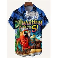ราคา เสื้อสงกรานต์เสื้อฮาวาย ต้นมะพร้าวและนกแก้วพิมพ์ลายปกแขนสั้นเสื้อแฟชั่นฤดูร้อนเสื้อเชิ้ตชาย (24264740439)