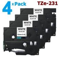 ราคา 4 Pack 12mm Tze231 Black on White Label Tape for Brother PTouch 8M Length TZe 231 Tze 231 Compatible with P Touch P Touch Labeler Label Maker Printer Labeling Tool System Laminated Sticker Ribbon Lett