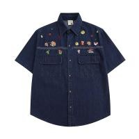 ราคา CalceNubes เสื้อเชิ้ตผ้ายีนส์ผู้ชายและผู้หญิงเสื้อเชิ้ตแขนสั้นคอปกเก่าญี่ปุ่นเสื้อเชิ้ตแขนสั้นคู่ย้อนยุค (24080945359)