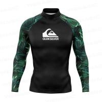 ราคา Quiksilver ผู้ชายชุดว่ายน้ําว่ายน้ําเสื้อยืดชายหาด UV Protection ชุดว่ายน้ํา Rash Guard แขนยาวท่องดําน้ําชุดว่ายน้ํา Surf เสื้อยืด Rashguard (23513303669)