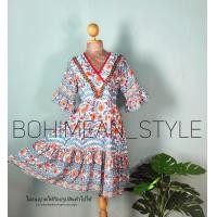 ราคา ชุดเดรสสั้นลายดอกไม้สไตล์โบฮีเมียน ผ้าสปันเนื้อนิ่มใส่สบายมาก รอบอก40 42 เดรสไปทะเล ชุดโบฮีเมียนผู้หญิง (14624178170)