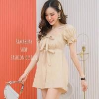 ราคา TH138 เสื้อทรงคอเหลี่ยมแต่งแขนตุ๊กตา ผูกโบว์หน้า2ชั้นช่วงอก จับจีบนิดๆ ดูสวยมากๆ เพิ่มความเก๋ด้วยเปิดด้านหน้า ด้านหลังเป็นสม็อคสามารถยืดได้ (22073261263)