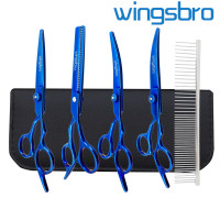 ราคา wingsbro Dog Grooming Scissors Set Stainless Steel Pet Cats Dog Grooming Thinning Curved Scissors kit For Dogs Cutting Hair (23658331276)