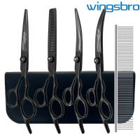 ราคา wingsbro Dog Grooming Scissors Set Stainless Steel Pet Cats Dog Grooming Thinning Curved Scissors kit For Dogs Cutting Hair (23658331274)
