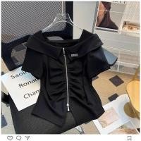 ราคา เสื้อยืดแขนสั้นเปิดไหล่คอปาดสำหรับผู้หญิง2025เข้ารูปพอดีฤดูร้อนเสื้อคอตตอนไม่สม่ำเสมอ (24077796153)
