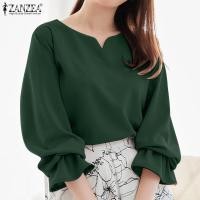 ราคา ZANZEA เสื้อเบลาส์แขนยาวคอวีสไตล์เกาหลีเสื้อสวมหัวคอวีเสื้อของแข็งสีโอแอลใส่ทำงาน 0303 (24019855100)