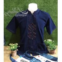 ราคา จัดส่งฟรี เสื้อหม้อห้อม ม่อฮ่อมด้นมือคอจีนแขนสั้น งานปักมือ ผ้าหม้อห้อมเมือง จากเมืองแพร่ (2714054044)