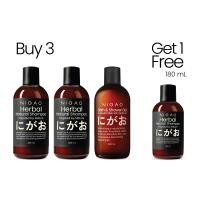 ราคา 3 แถม 1 โปรสุดคุ้ม NIGAO Shampoo Shower Gel แชมพู บำรุงผม เจลอาบน้ำ อ่อนโยน 300 mL แถม 180 mL (23913761347)