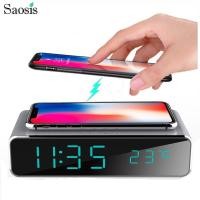 ราคา Saosis ลดราคา นาฬิกาปลุกไฟฟ้า LED พร้อมโทรศัพท์ Qi Wireless Charger Desk เครื่องวัดอุณหภูมิดิจิตอล HD Mirror date 12 24 H (2026834371)