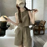 ราคา CiCi ชุดเสื้อครอป กางเกงขาสั้น ขากว้าง เอวสูง ชุดเซ็ต เกาหลี น่ารัก 047 (21736705840)