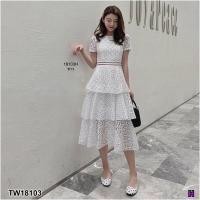 ราคา ส่งไว M18103 Dress เดรสลูกไม้ คอกลม แขนสั้น กระโปรงขนมชั้น งานลูกไม้ลายใหม่ สวย ลงตัวสุดๆค่าาา มีซับใน (17024016224)