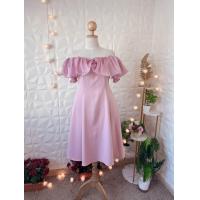 ราคา เดรสออกงานสาวอวบ เดรสไฮโซ สวยหรู เป็นผ้าบาร์บี้ แต่งผ้าแก้วออแกนดี้ ทรงสวิงยาว สม็อคไหล่ (24299126833)