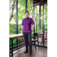 ราคา เสื้อผ้าไทย เสื้อผู้ชาย อัดกาว ลายแพรวา สีม่วง (16221047773)