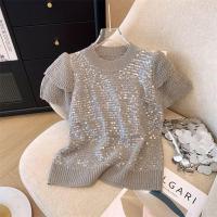 ราคา เสื้อเสื้อยืดถักแขนสั้นลายกากเพชรฝรั่งเศสสำหรับ2024สำหรับผู้หญิงใส่ในฤดูร้อน (23417088553)